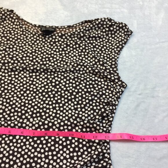 En Focus Studio Midi Dress Sz 10 Womans Brown White Polka Dot Ruched Cap Sleeve - Picture 11 of 12
